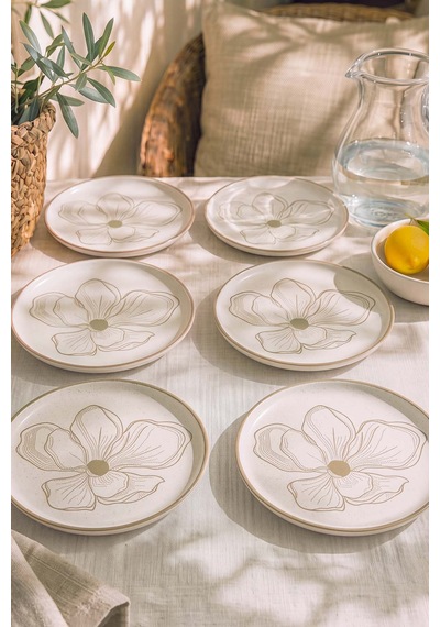 Taupe Bloom Nordic 6'lı Pasta & Sunum Tabağı 22 Cm Çok Renkli