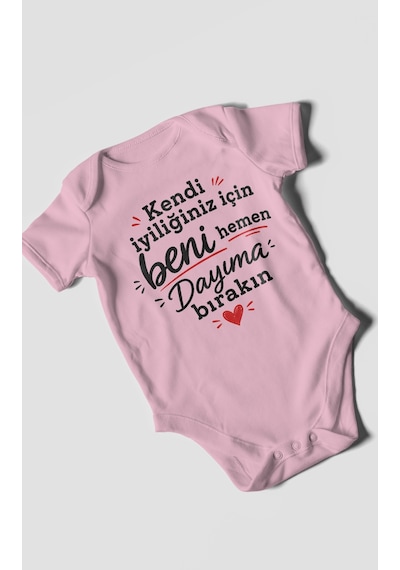 Morivokids Dayıya Özel Kısa Kollu Bebek Body %100 Pamuk Zbn258-kk Koyu Pembe