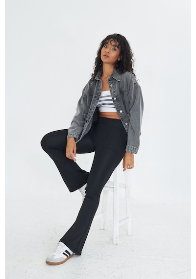 Lesa Wear Kadın Siyah Yüksek Bel Toparlayıcı Çift Cepli İspanyol Paça Tayt Bootcut Siyah