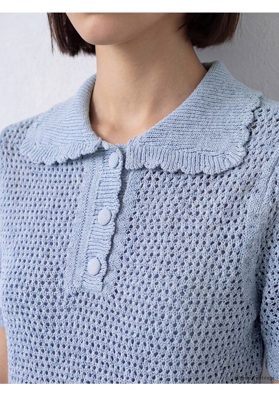 Lcw Comfort Mavi Polo Yaka Ajurlu Kadın Triko Kazak