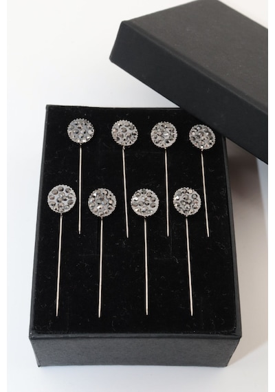 Numetal 8 Li Oval Taşlı Eşarp İğnesi. Şal İğnesi. Türban İğnesi. Başörtü İğnesi. Eşarp Ve Şal İğnesi Gümüş
