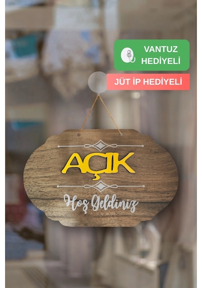 Dekoratif Ahşap Çift Taraflı 2d Açık-kapalı Yazısı - Tesbih Ahşap