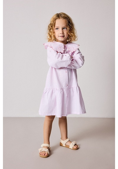 Defacto Çizgili Uzun Kollu Gofre Dokulu Pembe Elbise Kız Bebek H9618a526aupn82 Pembe-pn82