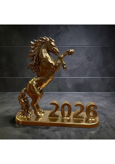 Şahlanan At Figürlü Gold Renk Dekoratif Biblo Ev - Işyeri - Ofis Için Süs 15 Cm