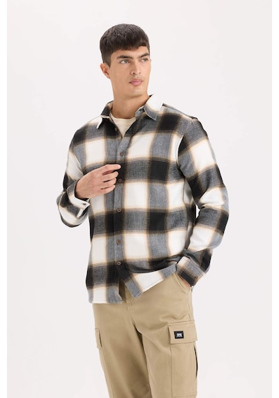 DeFacto Regular Fit Polo Yaka Kareli Flanel Uzun Kollu Gömlek D5835AX24AUBN279
