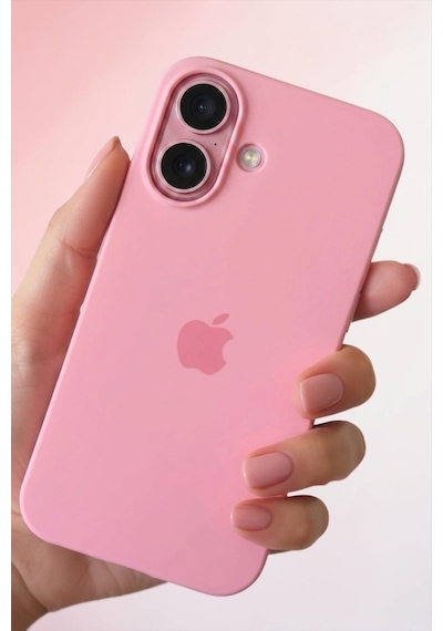 Iphone 16 Uyumlu Kılıf Logolu Lansman Soft Yumuşak Içi Kadife Silikon Kapak Pembe