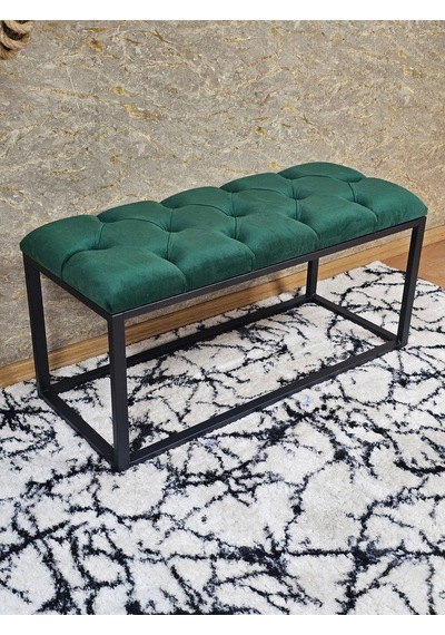 Zafir Siyah Boyalı Diktörtgen 100 Cm X 40 Cm Oturak Puf - Bench - Makyaj Oturağı - Oturak Yeşil