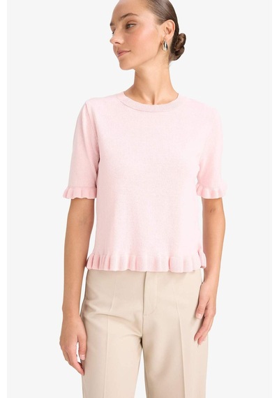 Defacto Regular Fit Bisiklet Yaka Kısa Kollu Kazak G0186ax25aupn525 Pembe