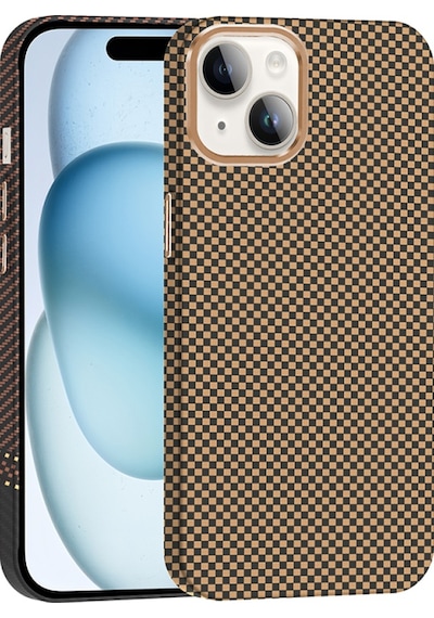 Apple Uyumlu iPhone 14 Kılıf M-safe Şarj Özellikli Karbon Fiber Görünümlü Gros Kapak Desert Titanyum