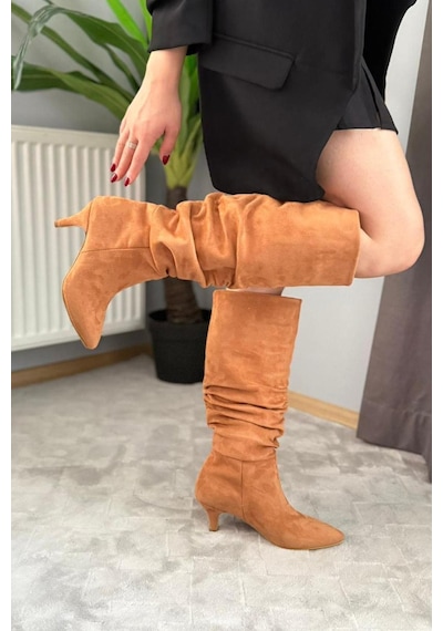 Asmi Shoes Kadın Oslo Topuklu Körüklü Şık Tarz Günlük Rahat Çizme Taba taba