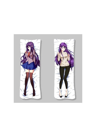 Doki Doki Literature Clup - Yuri Desenli Çift Yön Baskılı Sarılma Yastığı Kılıfı Çok Renkli