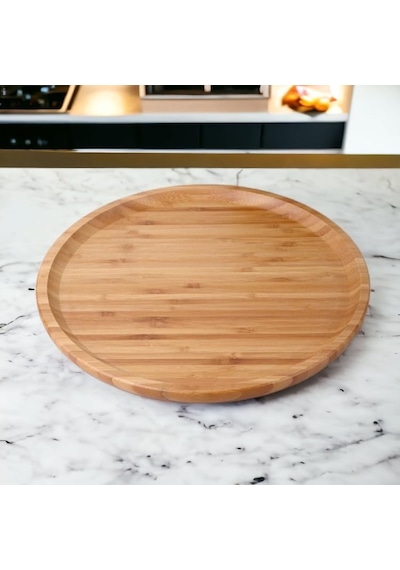 Deconox Bambu Lüx Yuvarlak Servis 30 30cm, Sunumluk Çerezlik Sunum Tabağı Sku: Smg8690010553188 Açık Gri