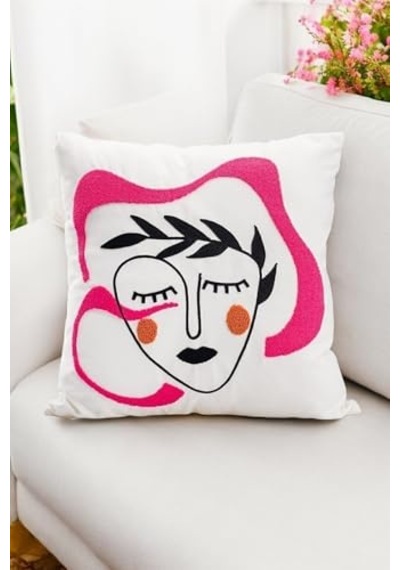 Asdiva Bohem 45x45 Özel Tasarım Punch Panç Süzene Desen Dekoratif Kırlent Kılıfı Modern Beyaz 50 Diğer