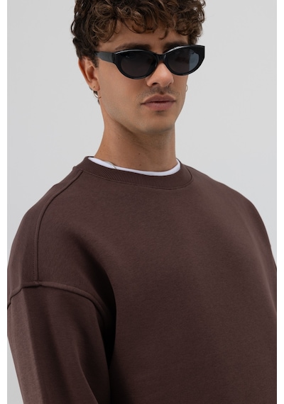 Vamos Basic Bisiklet Yaka Oversize Sweatshirt Kahve