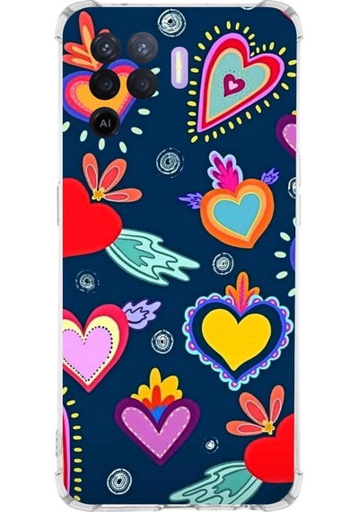 Oppo A94 Uyumlu Retro Color 3 Baskılı Şeffaf Köşe Korumalı Antişok Kılıf