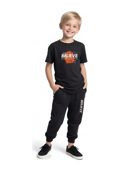 Fyk Kids Erkek Çocuk Mevsimlik Believe Baskılı Alt-üst Takım Siyah