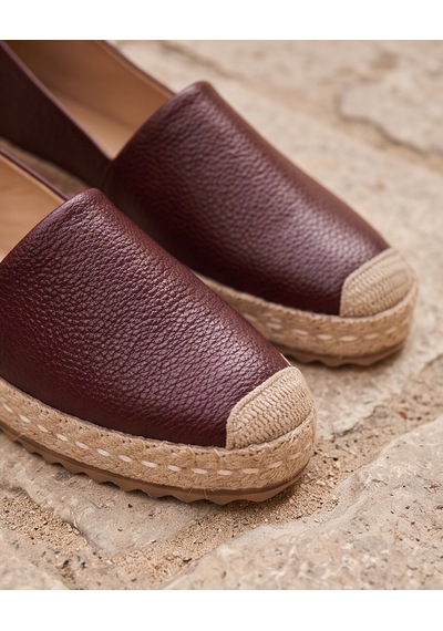 Futsishoes Lucıa Bordo Hakiki Floter Deri Dikiş Detaylı Kadın Espadril
