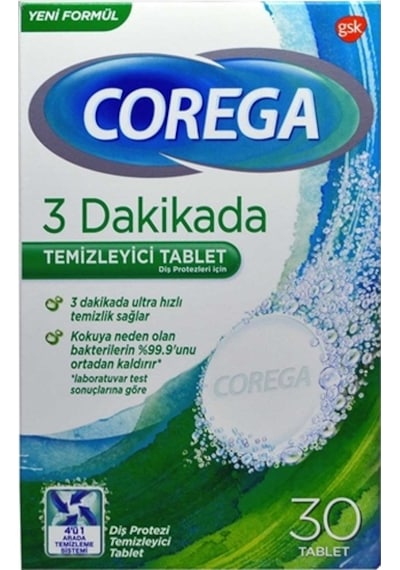 Corega 3 Dakikada Protez Temizleyici Tablet 30'lu x 3 Paket