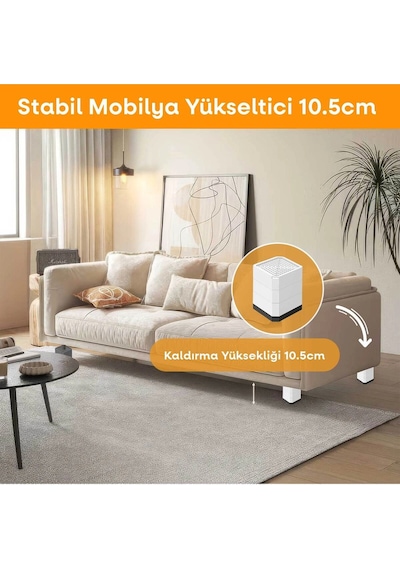 Tineke Robot Süpürge Mobilya Ayağı Ve Dolap Yükseltici Ayak Kaydırmaz Ve Yükseltici 4 Lü Beyaz Kare