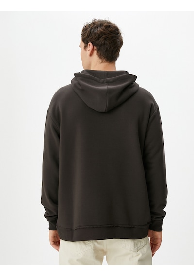 Koton Oversize Kapşonlu Sweatshirt Mistik Baskılı Sloganlı Antrasit 4wam70365mk Antrasit