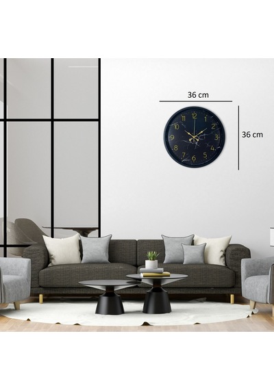 Siyah Mermer Desenli Görünümlü 36 Cm Duvar Saati Çok Renkli