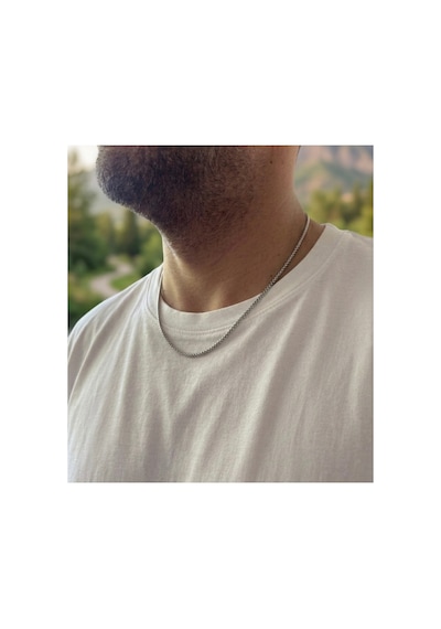 Erkek Çelik Kolye - 3mm Box Chain Zincir - Kararmaz Paslanmaz Çelik Kolye Gümüş - 881431331 Gümüş