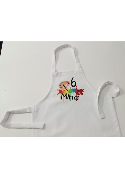 Moms And Babies Çocuk Resim Mutfak Ve Etkinlik Ana Okulu Önlüğü Su Tutmaz Kumaş İsme Özel Nakış Desenli 1 - 14 Yaş Beyaz