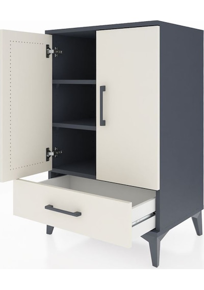 Hyperion Komodin 3 Raflı Tek Çekmeceli 2 Kapaklı 60x44x96 Ant... Antrasit