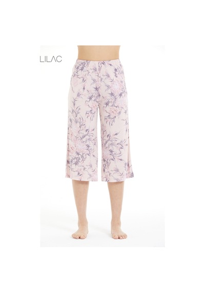 Lılac Kadın %100 Viskon Çiçek Desenli Pijama Altı Capri Pudra Pembe Pudra Pembe