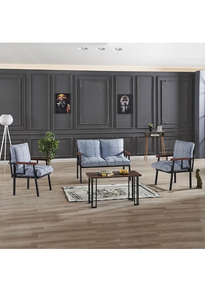 Mygusi Modern Balkon, Bahçe, Cafe - Metal Kanepe Koltuk Takımı - 2+1+1 Sehapalı Turkuaz