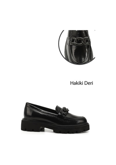 Gönderi(R) Gönderi R Siyah Rugan Kalın Topuklu Tokalı Hakiki Deri Loafer Ayakkabı Sıyah Rugan