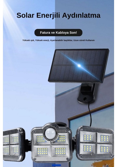 Solar Güneş Enerjili 122 Ledli Hareket Sensörlü Kumandalı Bahçe Balkon Aydınlatma Sokak Lambası