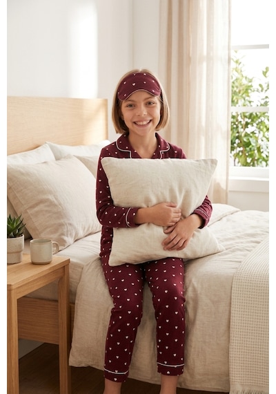 Ahengim Kız-erkek Çocuk Çizgili Kalpli Puantiyeli Desenli Pamuklu Pijama Takımı Göz Bantlı 3 Lü Set Ak2610 Bordo Ahengim Kız-erkek Çocuk Çizgili Kalpli Puantiyeli Desenli Pamuklu Pijama Takımı Göz Bantlı 3 Lü Set Ak2610 Bordo