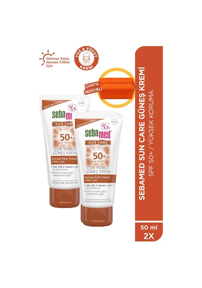 Sebamed Sun Care Üçlü Yüksek Koruma Güneş Kremi SPF50+ 2 x 50 ML + Çanta