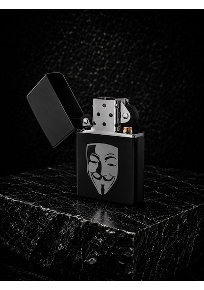 İsime Kişiye Özel V For Vendetta Temalı Benzinli Çakmak Premium Hediye Dolu Gönderim Siyah
