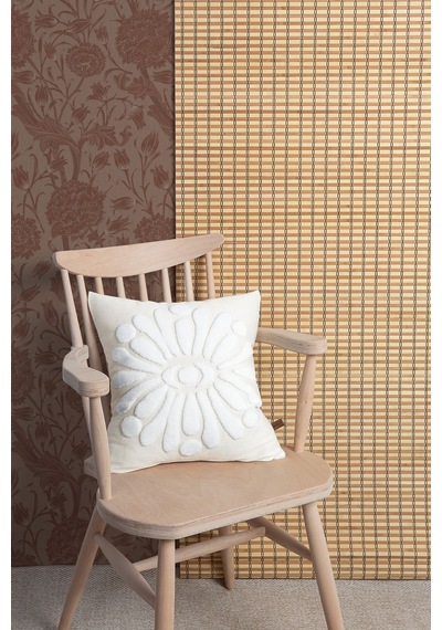 Bohem Özel Tasarım Punch Panç Desen Kare Dekoratif Kırlent Kılıfı 43x43 cm Boho Krem