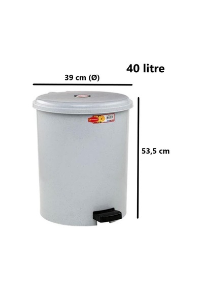 Tr Sy-4219 Gri Pedallı Yuvarlak Çöp Kovası İç Kovalı 40 Litre