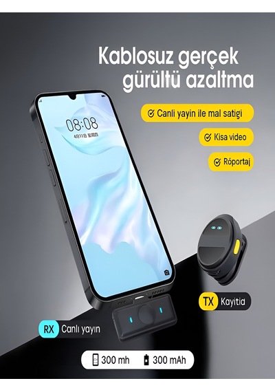 Lightining Girişli 300mah Dijital Göstergeli 2.4g Kablosuz Çift Yaka Mikrofonu Pro++