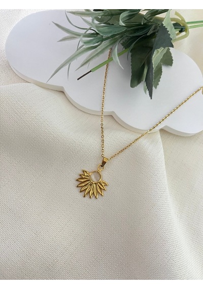 Sedef Taşlı Güneş Kolye Gold