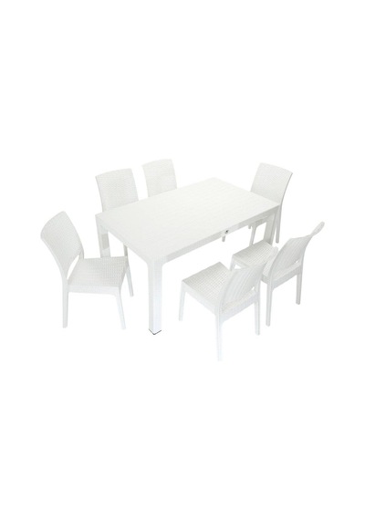 Mandella Elit Rattan 90x150 Elit Sandalye Masa Takımı Beyaz Çok Renkli