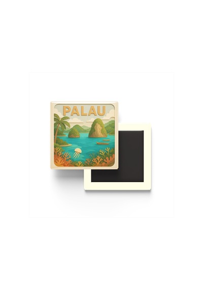 Palau - Palau - Paper Cut Art - Baskılı Buzdolap Magneti Kare - 9x9 Cm