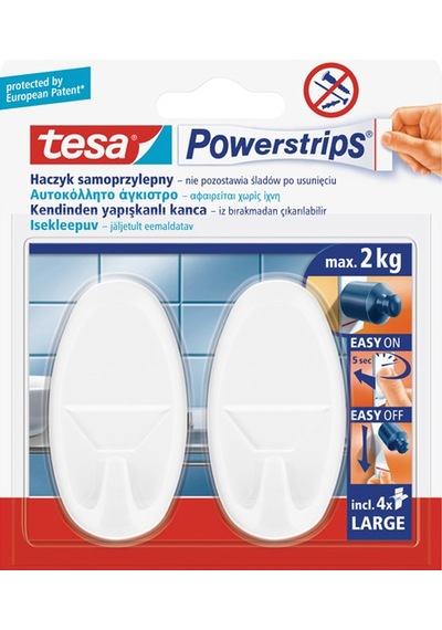 Tesa Askı İz Bırakmadan Sökülebilir Büyük Oval Beyaz Powerstrips 58013