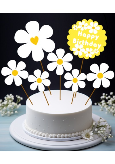 Papatya Konsept Büyük Pasta Kürdanı Pasta Süsü Cupcake Süsü 7parç