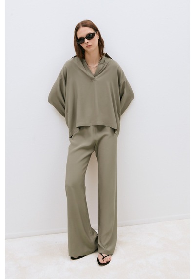 Suud Collection Haki Alessa Polo Yaka Tensel Bluz