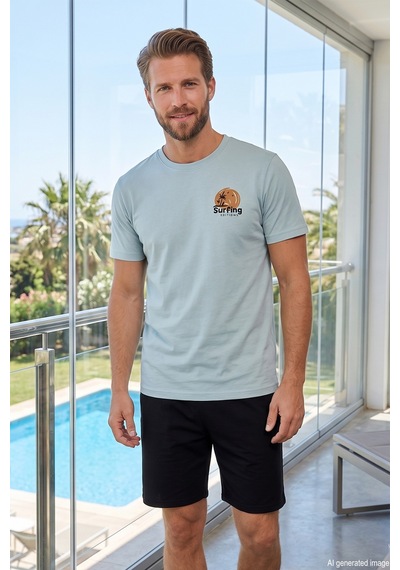 Remsa Erkek Kısa Kol Şortlu Süprem Kumaş Pijama Takımı 4358 Mint
