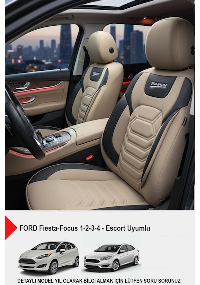 Titanyum Serisi Lüks Keten Oto Koltuk Kılıfı - Ford Focus-fiesta İle Uyumlu Bej