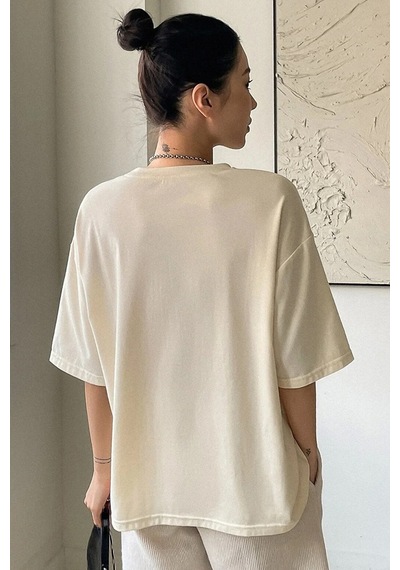 Unisex Texas Baskılı Tasarım Tshirt Bej