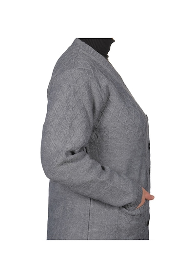 Fresh & Moda Kadın Gri Düğmeli Kısa Hırka 001