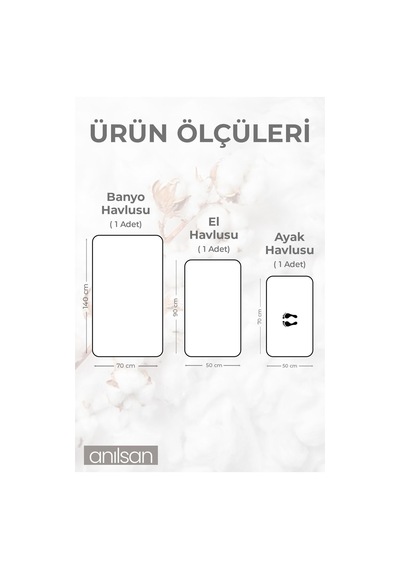 %100 Pamuk 3'lü Havlu Seti - 1 Adet El Havlusu, 1 Adet Banyo Havlusu Ve 1 Adet Ayak Havlusu Beyaz