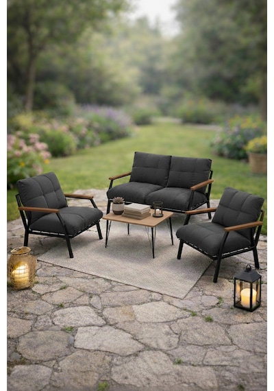 Ard & Garden Bahçe Mobilyası 2 1 1 Miray Bahçe Takımı Metal Sehpalı Balkon Takımı Çay Seti Nn211 Antrasit